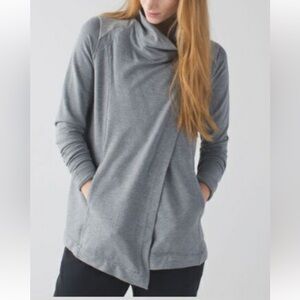 LULULEMON SAVASANA GREY WRAP COAT JACKET SNAP BUTTON FUNNEL NECK SWEATER~6